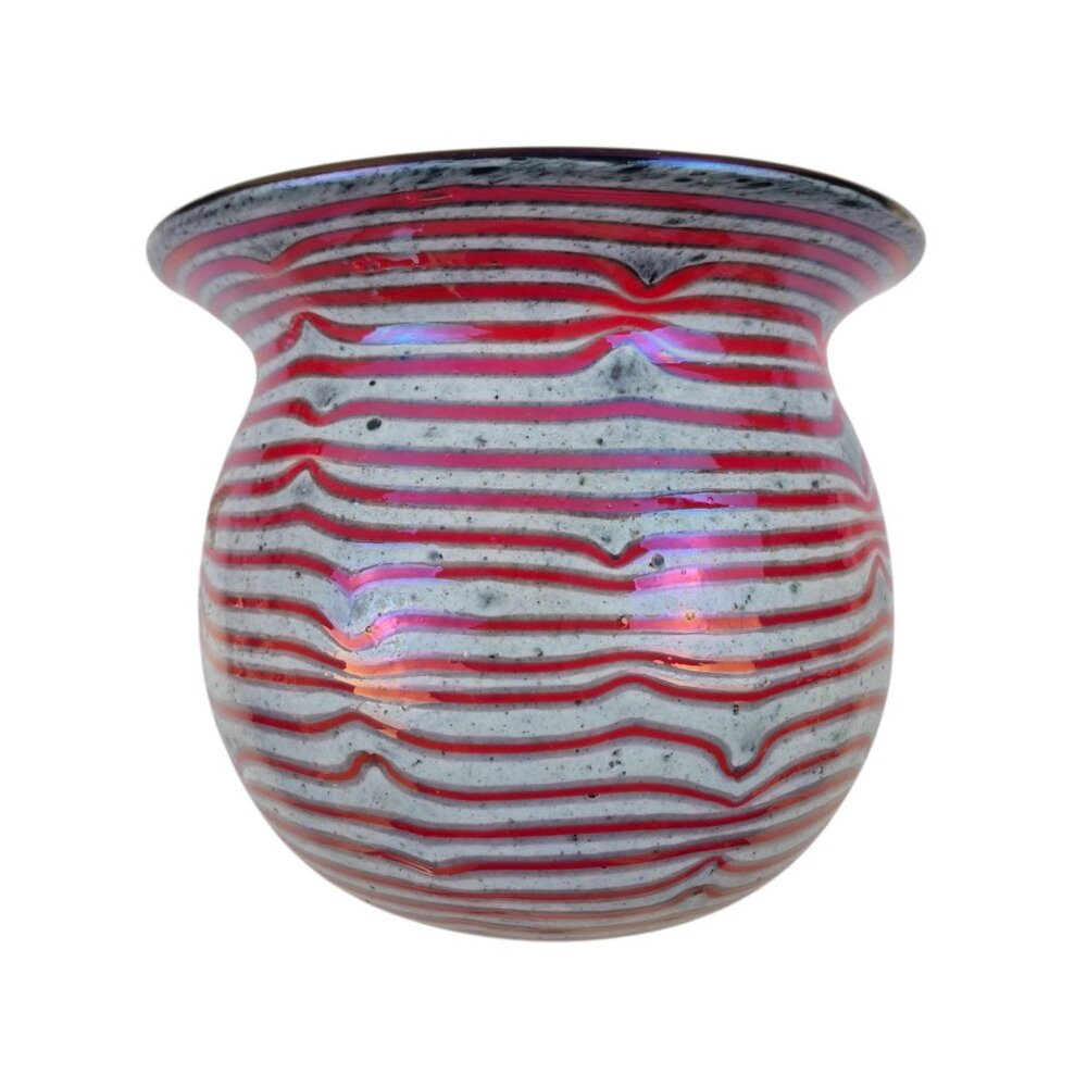 Studio Art Glass Vase Red Ribbon Stripe Black interior Hand Blown Contemporary - Picture 10 of 10